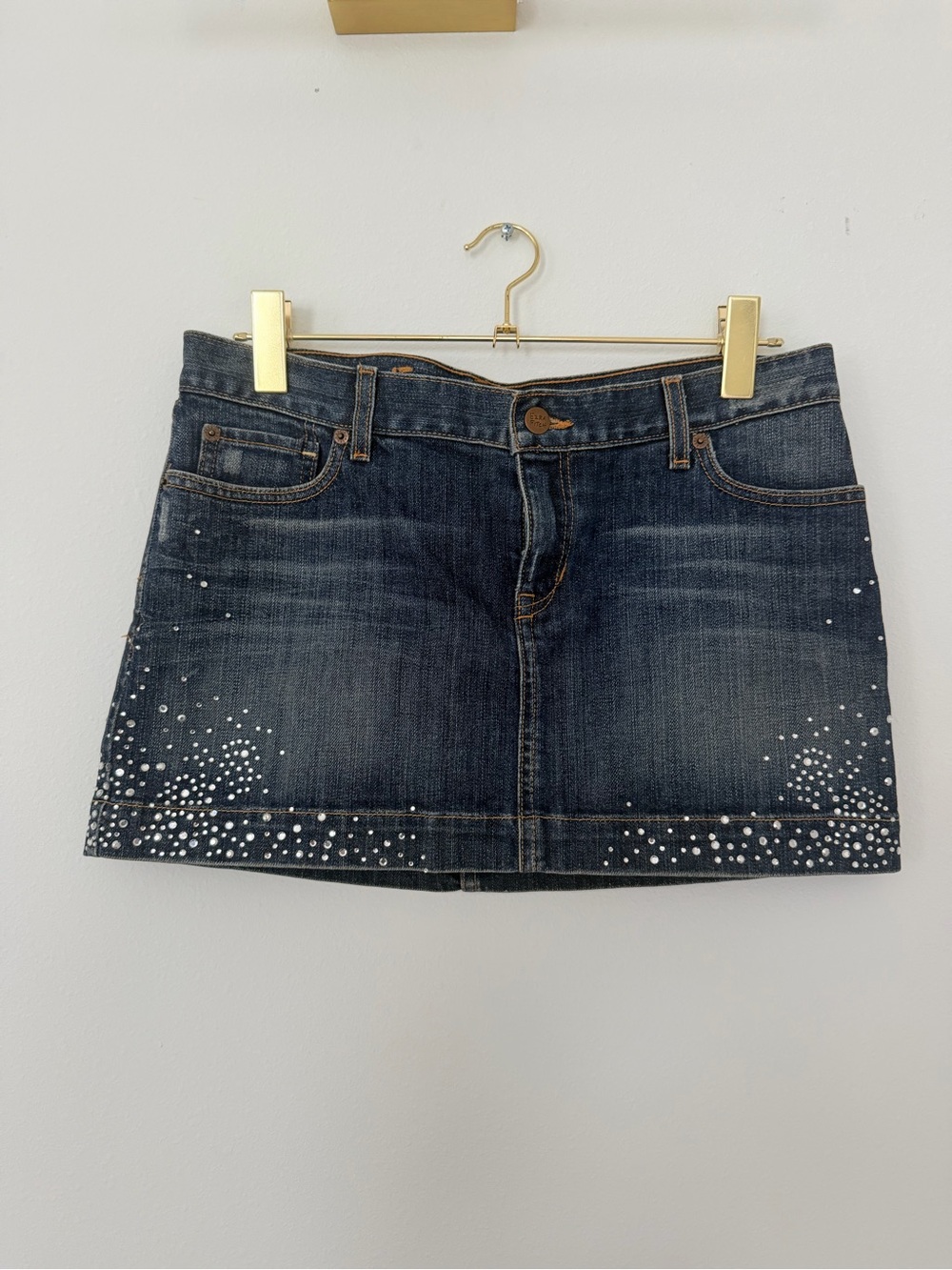 Abercrombie & Fitch VINTAGE Ezra Denim Mini Skirt Jean Rhinestones Crystals sz 6